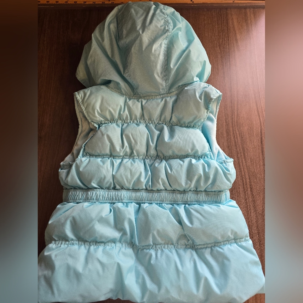 Gymboree Teal Puffer Hooded Vest With Bow Sinched Waist Clean Winter Wear - Picture 3 of 5